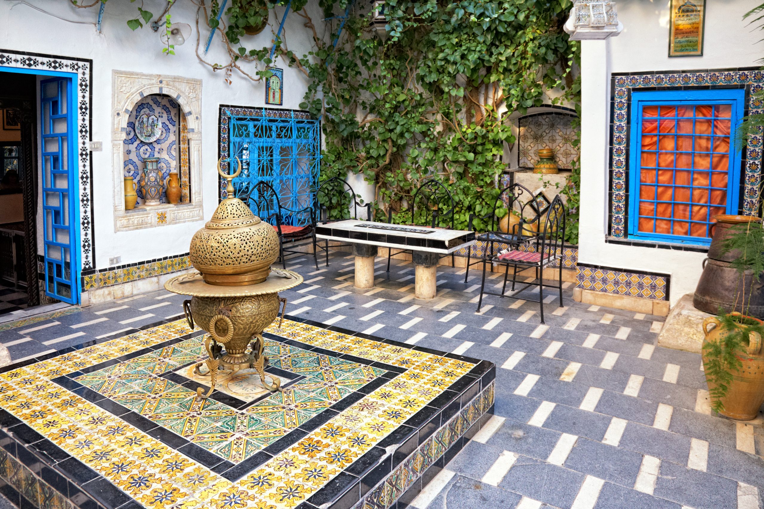 traditional courtyard at Sidi Bou Said, Tunis, Tunisia