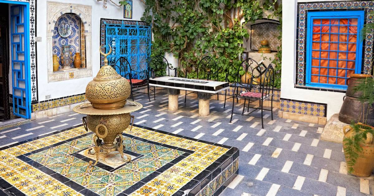 traditional courtyard at Sidi Bou Said, Tunis, Tunisia