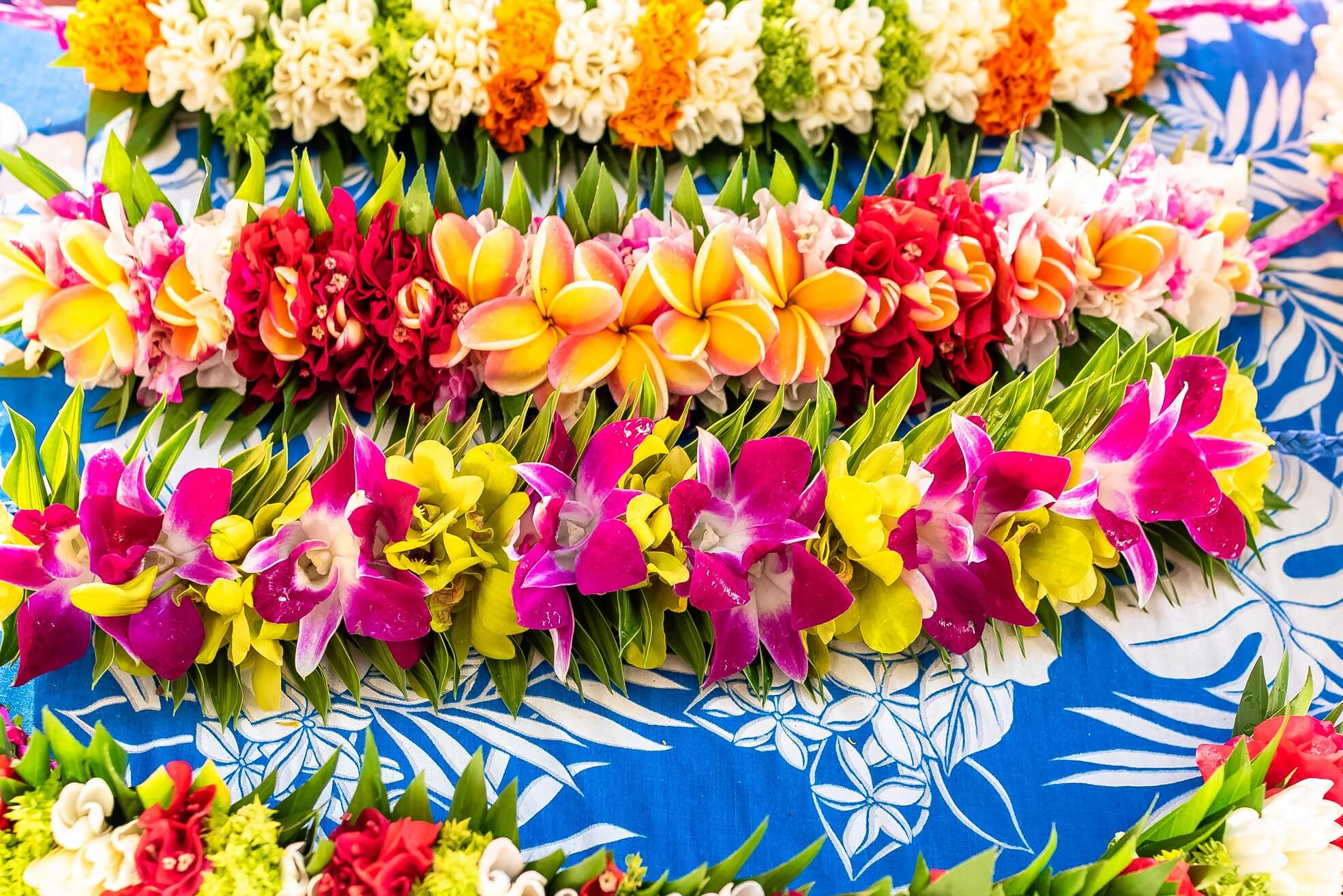 Polynesien-Girlanden aus Blumen in Französisch-Polynesien@pascalegueret_deposit